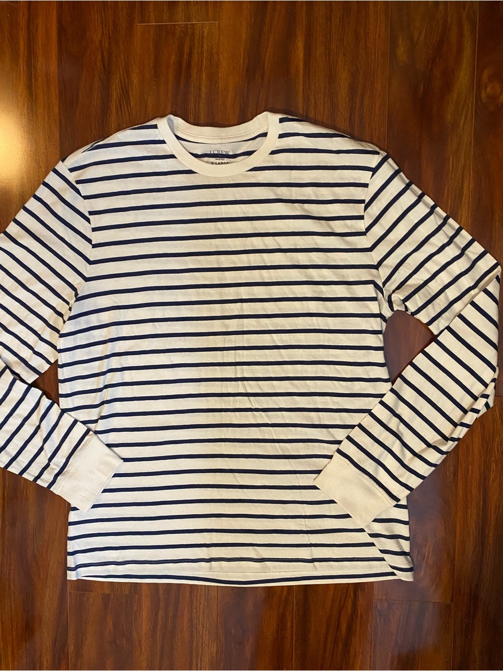 J. Crew Nautical Long-Sleeve Cream and Navy Striped Tee XL